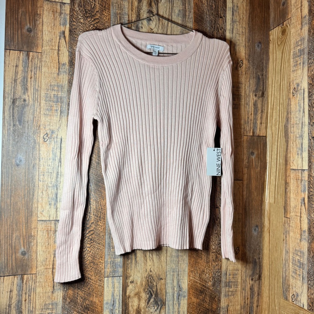 Nine West XL Pink Ribbed Crewneck Long Sleeve Sweater Soft‎ Knit Top